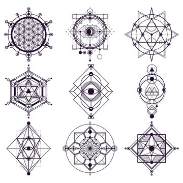 Sacred geometry abstract symbols, esoteric vector signs