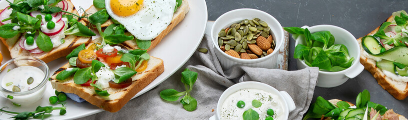 Variety of sandwiches for breakfast
