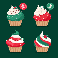 Christmas cupcakes. Merry christmas. Vector illustration.