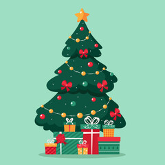 Christmas tree with presents. Merry christmas. Vector illustration.