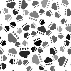 Black Cloud with rain icon isolated seamless pattern on white background. Rain cloud precipitation with rain drops. Vector.