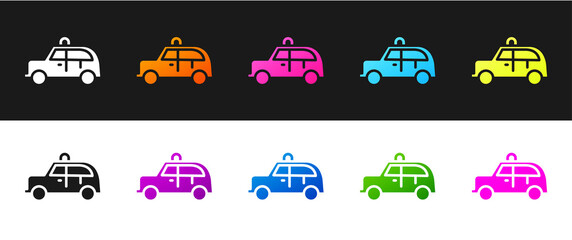 Obraz premium Set Taxi car icon isolated on black and white background. Vector.