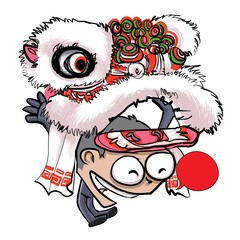Lion dance cartoon, Chinese New Year