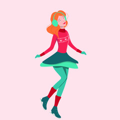 Fototapeta na wymiar Ice skater character. The girl is skating. Vector illustration