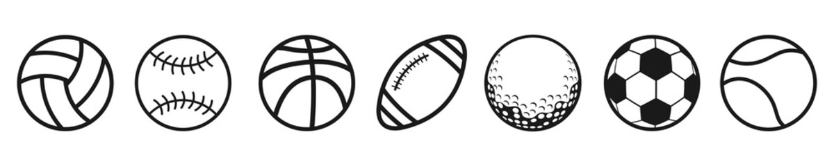 Fototapeta premium Sport ball icon set. contain Balls for Football, Soccer, Basketball, Tennis, Baseball, Volleyball, golf ball. rugby ball, Vector illustration