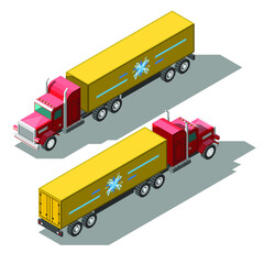 Abstract Isometric 3D Truck With Trailer Transport Vector Design Style