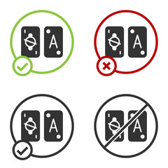 Black Tarot cards icon isolated on white background. Magic occult set of tarot cards. Circle button. Vector.