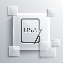 Grey USA United states of america on graphic tablet icon isolated on grey background. Square glass panels. Vector.