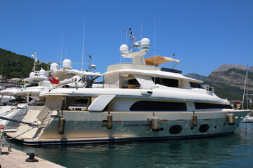 Fototapeta premium Modern yachts from different countries in the seaport of Budva in Montenegro.