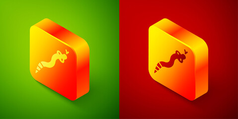 Isometric Snake icon isolated on green and red background. Square button. Vector.