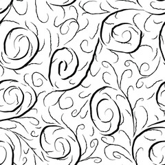 Abstract floral monochrome pattern on a white background. Vector seamless illustration. 