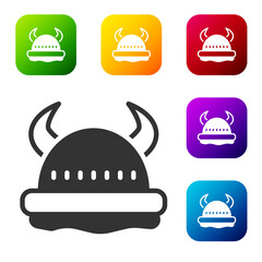 Black Viking in horned helmet icon isolated on white background. Set icons in color square buttons. Vector.