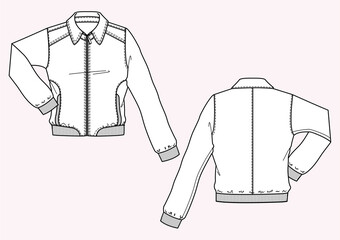 Bomber donna con zip e polsi in maglia disegno piatto sketch fashion illustration fronte e retro mock up vetttoriale © Andrea Cappa