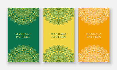 Luxury mandala set with floral background pattern. Abstract geometric mandala round ornament. Mandala template for invitation, wedding, cover, brochure, flyer, banner, poster.