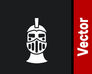 White Medieval iron helmet for head protection icon isolated on black background. Vector.