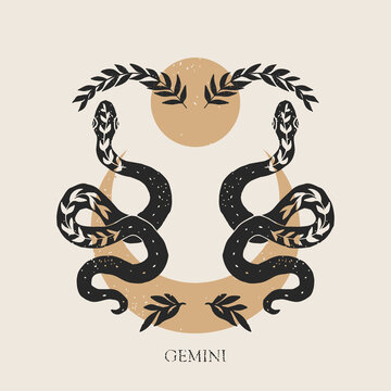 Zodiac Sign Gemini In Boho Style. Trendy Vector Illustration.