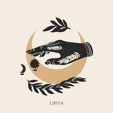 Zodiac sign Libra in boho style. Trendy vector illustration.