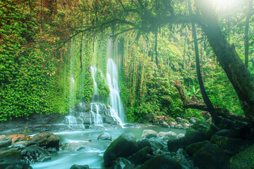 panoramic waterfall in North Bengkulu, beautiful like silk threads of water flowing from the Sumatran line of mountains
