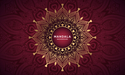 Luxury gold mandala background with floral pattern. Abstract geometric mandala round ornament. Mandala template for invitation, wedding, cover, brochure, flyer, banner, poster.