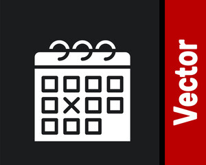 White Calendar fitness icon isolated on black background. Training schedule. Vector.