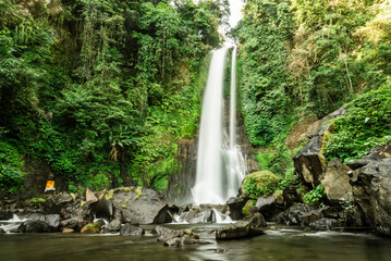 Front view long exposure of the Git Git Waterfall, Bali