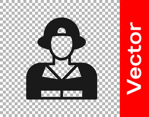 Black Firefighter icon isolated on transparent background. Vector.