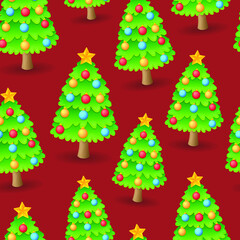 Christmas Tree Emoji Pattern. Red Background Tile Clip Art. Illustration Paper Design Illustration.