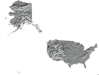 Topographic map of the United States of America with black contour lines (ortographic view)
