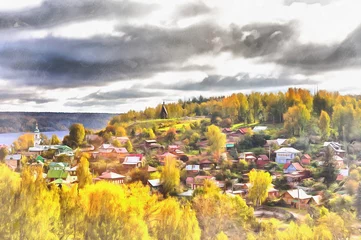 Stadtbild von Plyos bunte Malerei, Region Iwanowo, Russland. © idea_studio