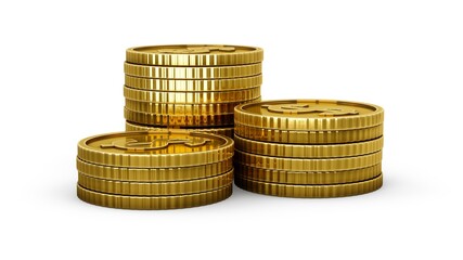 3D rendering gold coins on white background