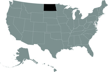 Black location map of US federal state of North Dakota inside gray map of the United States of America