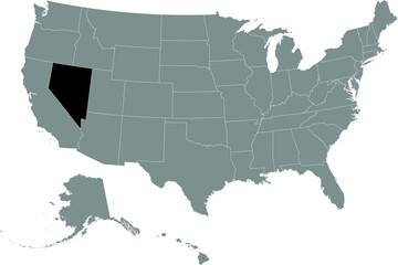 Fototapeta na wymiar Black location map of US federal state of Nevada inside gray map of the United States of America