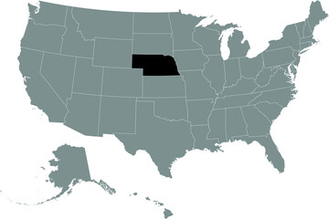 Black location map of US federal state of Nebraska inside gray map of the United States of America