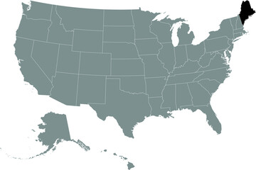 Fototapeta na wymiar Black location map of US federal state of Maine inside gray map of the United States of America
