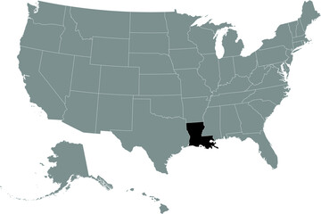 Black location map of US federal state of Louisiana inside gray map of the United States of America