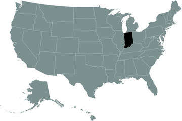 Black location map of US federal state of Indiana inside gray map of the United States of America