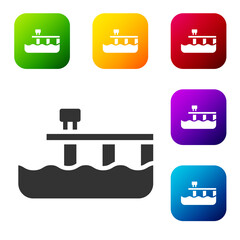 Black Beach pier dock icon isolated on white background. Set icons in color square buttons. Vector.