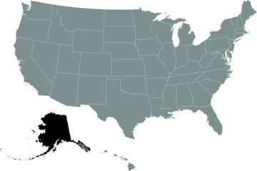 Black location map of US federal state of Alaska inside gray map of the United States of America