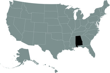 Black location map of US federal state of Alabama inside gray map of the United States of America