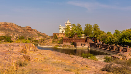 Fototapeta na wymiar A view across the top of the desert rock park in Jodhpur, Rajasthan, India