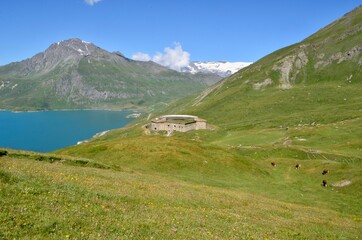 View of Lake Mont-Cenis with forte Roncia, France