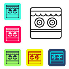 Black line Shooting gallery icon isolated on white background. Set icons in color square buttons. Vector.