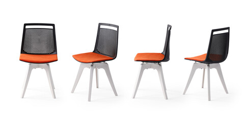 Single chair at different angles on a white background