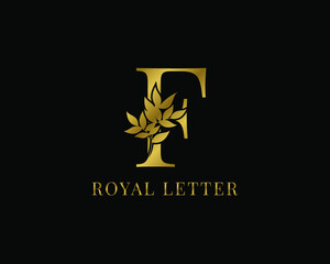 luxury decorative vintage golden royal letter f