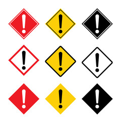 Set of hazard warning, warn symbol vector icon flat sign symbol with exclamation mark isolated on white background