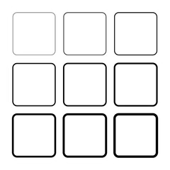 Set of empty frame, collection of outline border design isolated on white background. Black line illustration