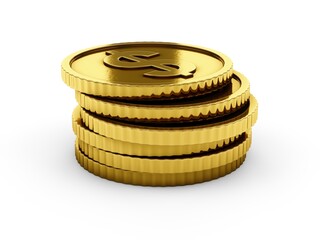 3D rendering gold coins on white background