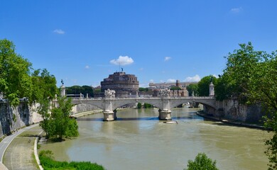 Fototapeta na wymiar Bridge of Angels and Castel San'Angelo (the mausoleum of Hadrian) Rome Italy 