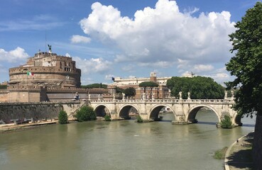 Bridge of Angels and Castel San'Angelo (the mausoleum of Hadrian)  Rome Italy 