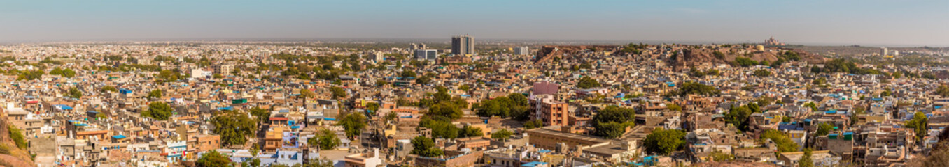 A panorama view across the blue city of Jodhpur, Rajasthan, India
